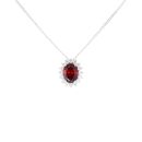 Silver Red Gemstone And Cubic Zirconia Cluster Pendant And Chain 18" By Icesia