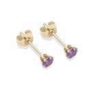 9ct yellow gold 3mm amethyst CZ stud Earrings