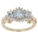9ct Yellow Gold 0.10ct Diamond And Blue Gemstone Cluster Ring