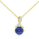 9ct Yellow Gold Created Tanzanite and Diamond Twist Pendant Necklace