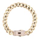 14ct Yellow Gold Monaco Curb Edge Cubic Zirconia Pave Lock Bracelet 8.5"
