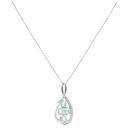 18ct White Gold 0.10ct Diamond And Green Gemstone Pendant And Chain 20"