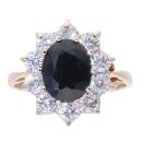 9ct Yellow Gold Sapphire and Cubic Zirconia Cluster Ring