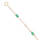 9ct Yellow Gold 0.12ct Diamond And Created Emerald Bracelet 7"