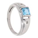 9ct White Gold Blue Topaz And 0.05ct Diamond Signet Ring