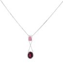 18ct White Gold Pink Sapphire and Garnet Drop Pendant and Chain 16"
