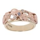 9ct Yellow And Rose Gold 0.05ct Diamond And Tanzanite Tree Of Life Clogau Ring
