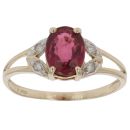 9ct Yellow Gold Pink Gemstone and 0.05ct Diamond Ring