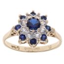 9ct Yellow Gold Created Sapphire And Cubic Zirconia Cluster Ring