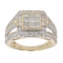 9ct Yellow Gold 2.00ct Princess And Brilliant Cut Diamond Cluster Ring