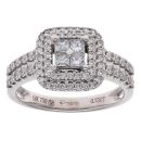 18ct White Gold 0.73ct Princess And Brilliant Cut Diamond Cluster Ring