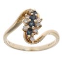 9ct Yellow Gold 0.10ct Diamond and Sapphire Twist Ring