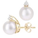 9ct Yellow Gold Cultured Pearl and Diamond Stud Earrings