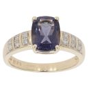 9ct Yellow Gold Iolite and 0.15ct Diamond Single Stone Ring