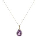 9ct Yellow Gold 0.10ct Diamond And Amethyst Cluster Pendant And Chain 18"