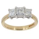 18ct Yellow Gold 1.75ct Princess Cut Diamond Trilogy Ring