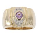 9ct Yellow Gold 0.10ct Diamond and Amethyst Signet Ring