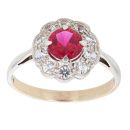 9ct Yellow and White Gold Cubic Zirconia and Ruby Cluster Ring
