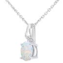 9ct White Gold Oval Opal and Diamond Pendant Necklace