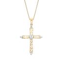18ct Yellow ﻿Gold on Sterling Silver Diamond Filigree Heart Cross Pendant Necklace