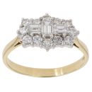 18ct Yellow Gold 1.00ct Baguette And Brilliant Cut Diamond Cluster Ring