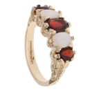 9ct Yellow Gold Garnet And Opal Five Stone Ring