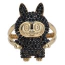 14ct Yellow Gold Black Gemstone Bunny Ring