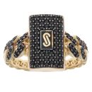 14ct Yellow Gold Monaco Classic Black Cubic Zirconia Alternate Pave Ring