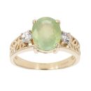9ct Yellow Gold Green Gemstone And Cubic Zirconia Stone Set Ring