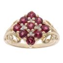 9ct Yellow Gold Pink Gemstone and 0.04ct Diamond Cluster Ring