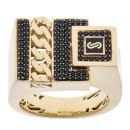 14ct Yellow Gold Monaco Black Cubic Zirconia Curb Detail Signet Ring