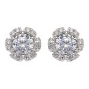 Silver Cubic Zirconia Petal Stud Earrings