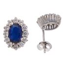 Silver Cubic Zirconia Blue Cluster Earrings by Icesia