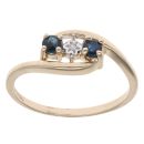 9ct Yellow Gold 0.01ct Diamond And Sapphire Trilogy Ring