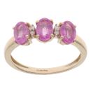 9ct Yellow Gold 0.04ct Diamond And Pink Topaz Three Stone Ring