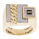 14ct Yellow Gold Monaco Cubic Zirconia Curb Detail Signet Ring