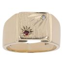 9ct Yellow Gold 0.02ct Diamond And Garnet Signet Ring