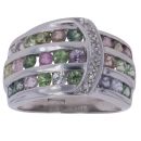 9ct White Gold 0.03ct Diamond and Multi Gemstone Buckle Ring