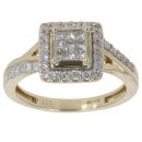 9ct Yellow Gold 0.45ct Princess And Brilliant Cut Diamond Cluster Ring