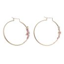 14ct Yellow Gold Red Gem Flower Hoop Earrings