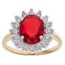 Gold Plated Silver Red Gemstone And Cubic Zirconia Cluster Ring