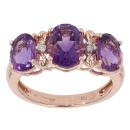 9ct Rose Gold 0.02ct Diamond And Amethyst Three Stone Ring