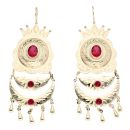 14ct Yellow Gold Red Gemstone Fancy Drop Earrings