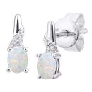 9ct White Gold Oval Opal and Diamond Drop Earrings