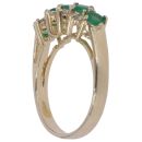 14ct Yellow Gold 0.15ct Diamond and Emerald Three Row Ring