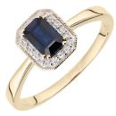 9ct Yellow Gold Octagon Sapphire and Diamond Cluster Ring