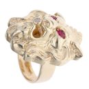 9ct Yellow Gold Cubic Zirconia And Created Ruby Lion Ring