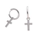 Silver Cubic Zirconia Cross Hoop Earrings by Icesia