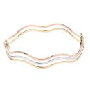9ct Yellow White and Rose Gold Hinged Wave Bangle