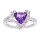 9ct White Gold Amethyst and Diamond Triangular Dress Ring